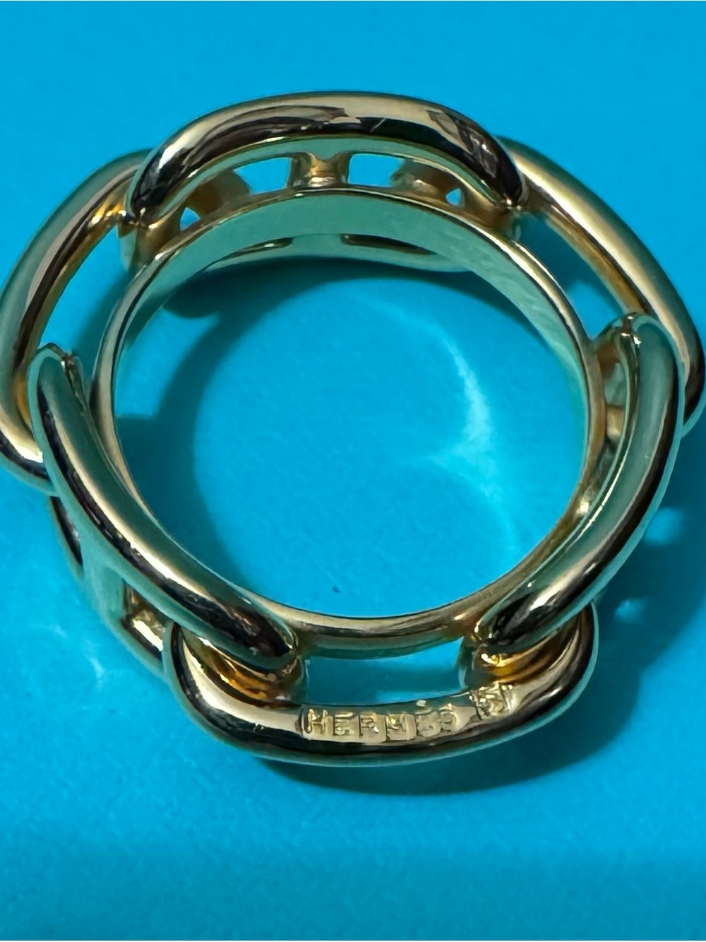 Hermes Gold Tone Chain Link Scarf Ring - Women's Fashion Band